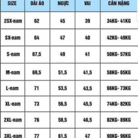 Bảng Size Tham Khảo 